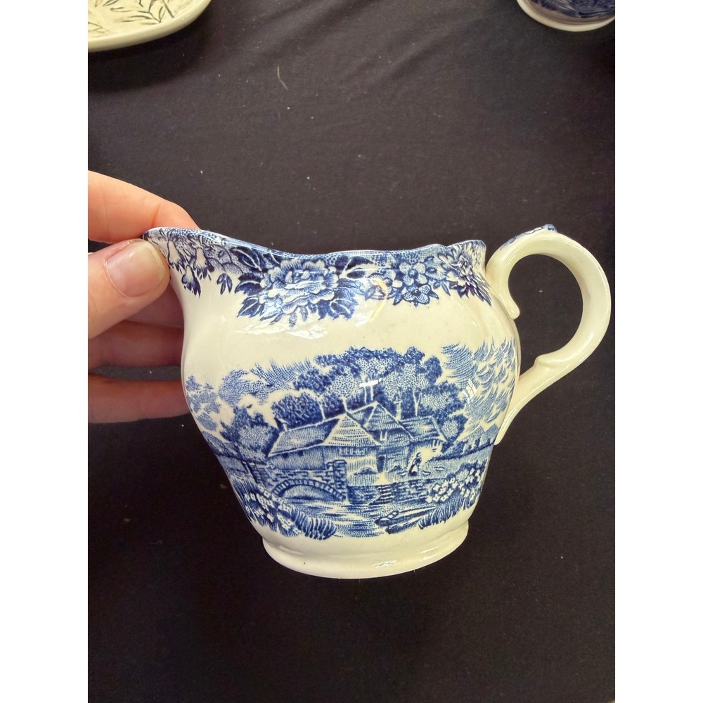 Salem China English Village Blue White Ironstone Creamer Pitcher Staffordshire